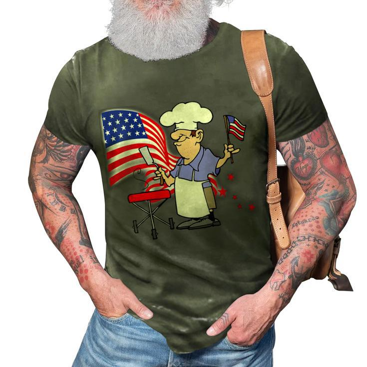 Womens Funny Patriotic All American Dad 4Th Of July Flag Bbq Men  3D Print Casual Tshirt