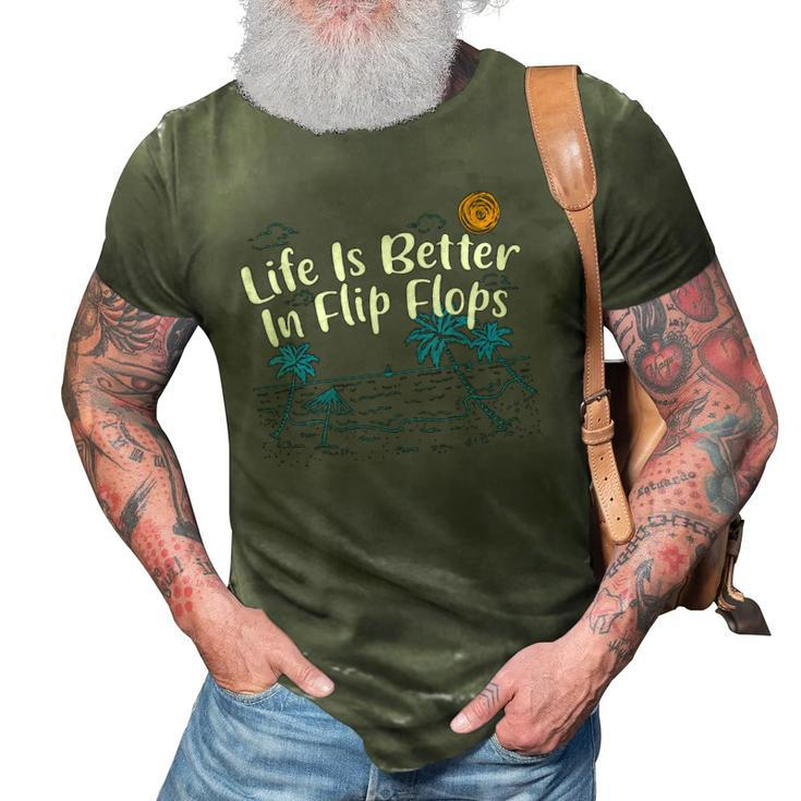 Womens Life Is Better In Flip Flops Beach Lover Summer Beach Bum 3D Print Casual Tshirt