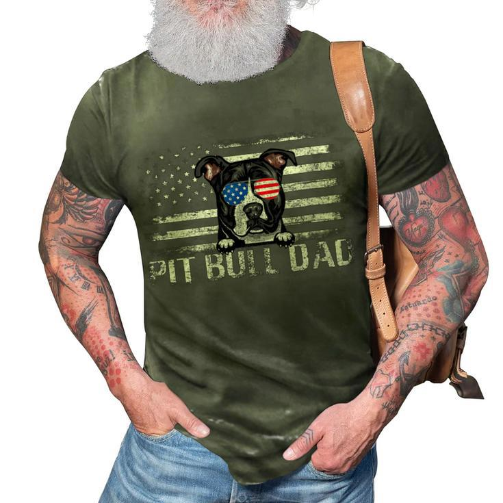 Womens Pit Bull Dad American Flag 4Th Of July Patriotic Gift  3D Print Casual Tshirt