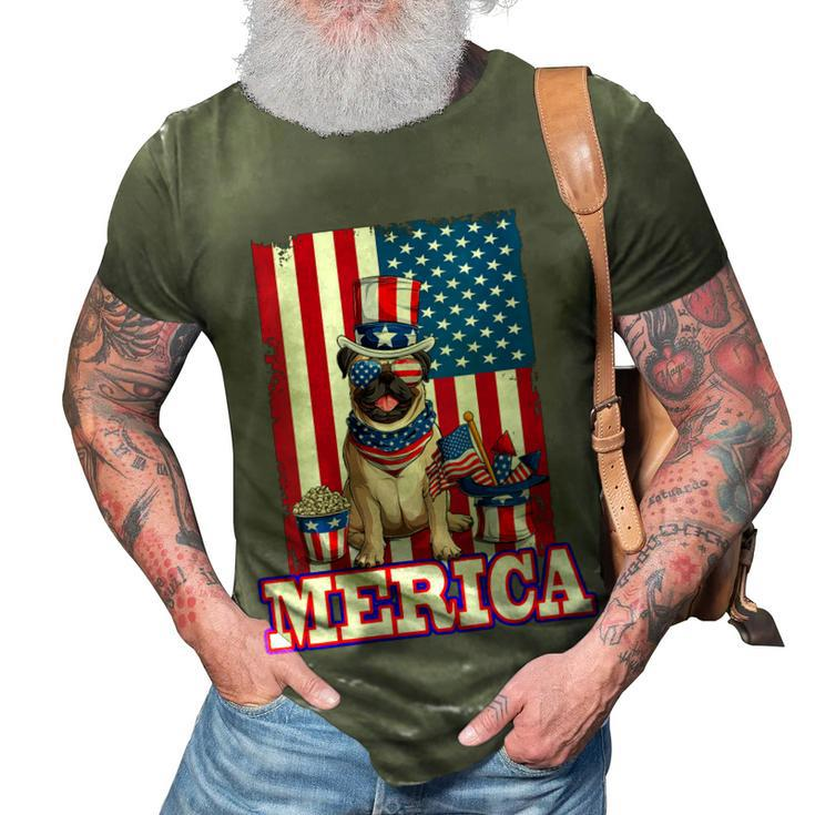 Womens Pug Dad Mom 4Th Of July American Flag Merica Dog  3D Print Casual Tshirt