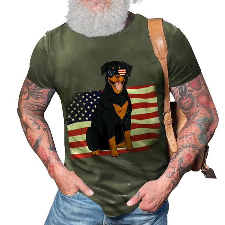Womens Rottie Dad & Mom American Flag 4Th Of July Usa Rottweiler  3D Print Casual Tshirt