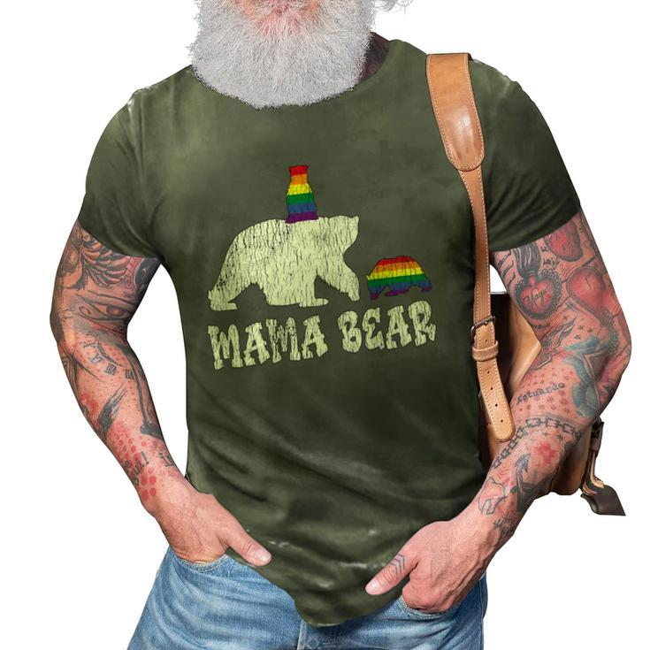 Womens Vintage Mama Bear Pride Mother Teens Mom Lesbian Gay Lgbtq 3D Print Casual Tshirt