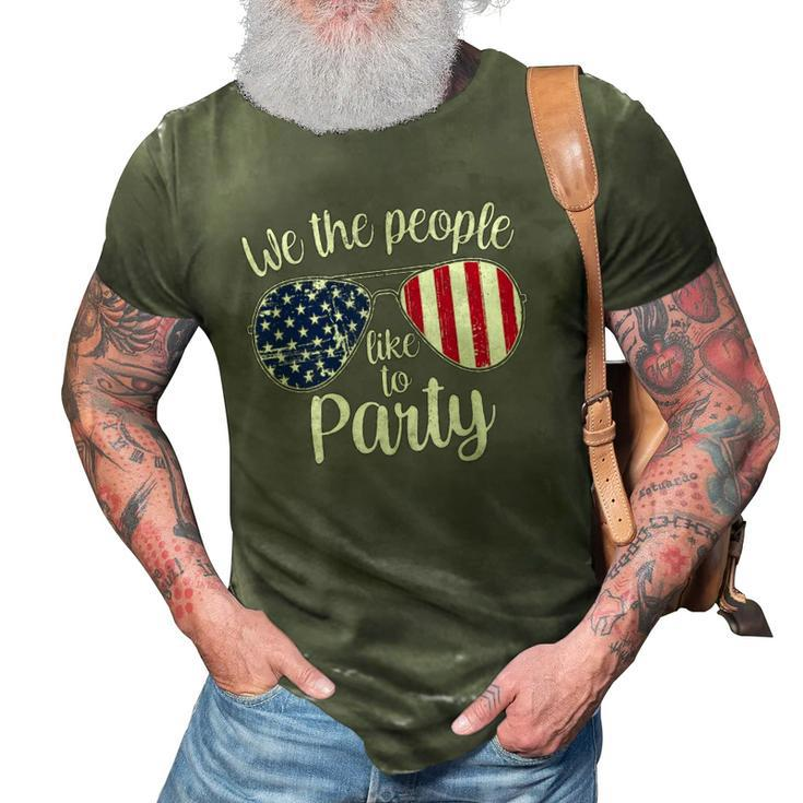 Womens We The People Like To Party American Flag Sunglasses Vintage  3D Print Casual Tshirt
