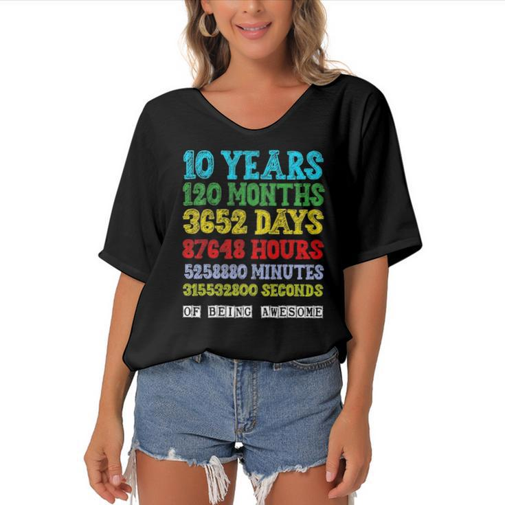 10 Years Of Being Awesome Happy 10Th Birthday Ten Countdown Women's Bat Sleeves V-Neck Blouse
