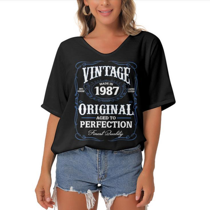 1987 Birthday   1987 Vintage Aged To Perfection Women's Bat Sleeves V-Neck Blouse