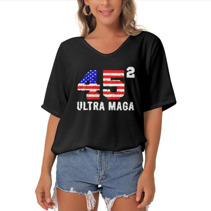45 Squared Trump Ultra Maga Women's Bat Sleeves V-Neck Blouse