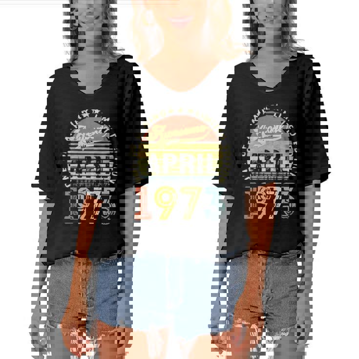 49 Years Old Birthday Awesome Since April 1973 49Th Birthday Women's Bat Sleeves V-Neck Blouse