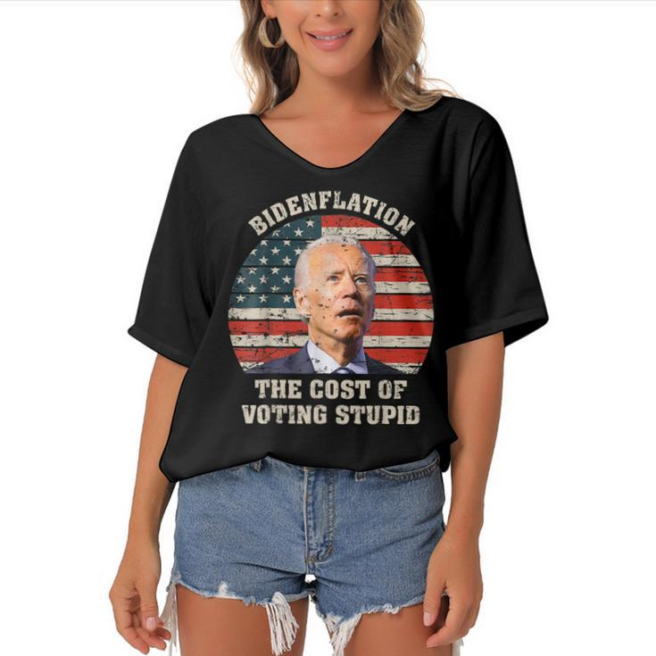 4Th Of July Bidenflation The Cost Of Voting Stupid Biden  Women's Bat Sleeves V-Neck Blouse