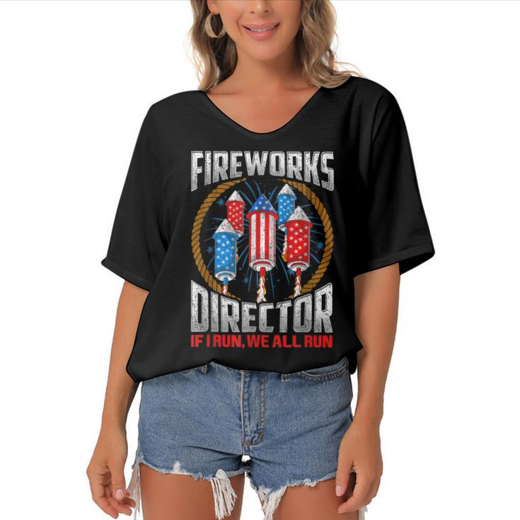 4Th Of July Fireworks Director If I Run You Run  Women's Bat Sleeves V-Neck Blouse