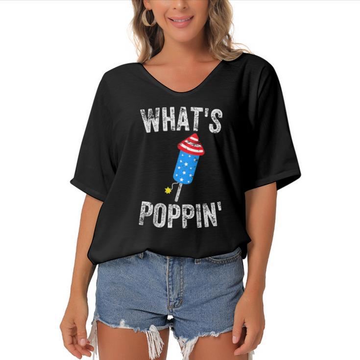 4Th Of July Summer Whats Poppin Funny Firework  Women's Bat Sleeves V-Neck Blouse