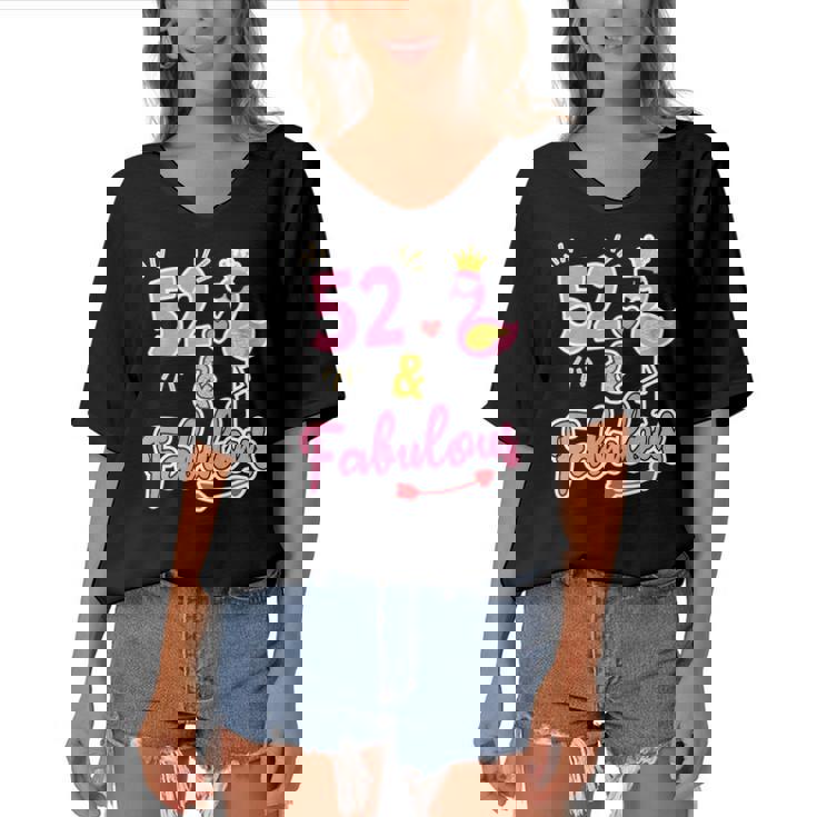 52 And Fabulous - 52 Years Old Gift - 52Nd Birthday Women's Bat Sleeves V-Neck Blouse