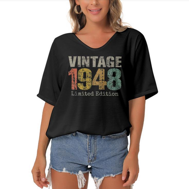 74 Years Old Gifts Vintage 1948 Limited Edition 74Th Birthday Women's Bat Sleeves V-Neck Blouse