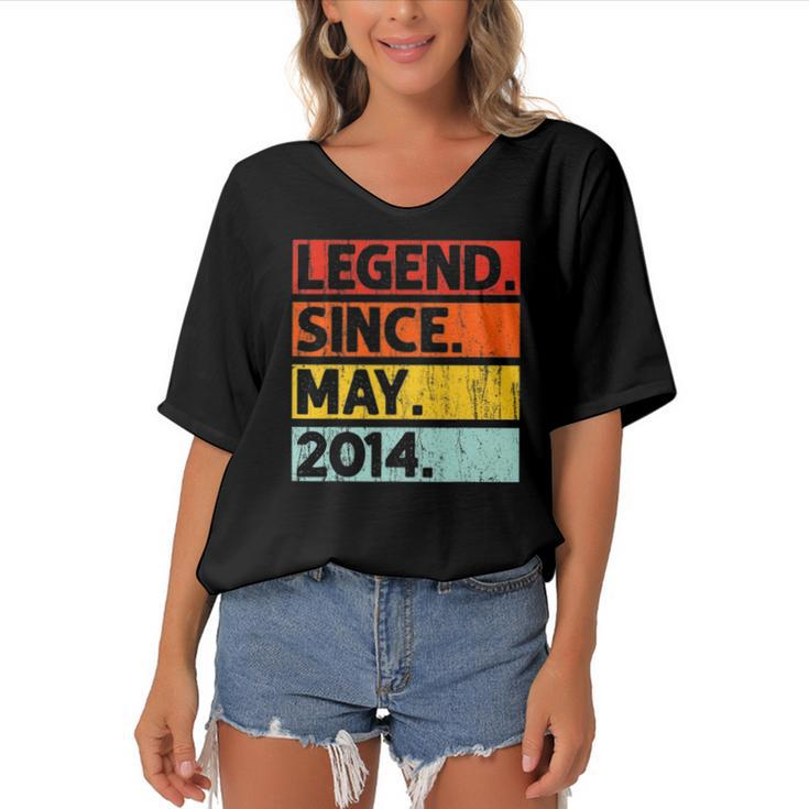 8Th Birthday Gifts Legend Since May 2014 8 Years Old Women's Bat Sleeves V-Neck Blouse
