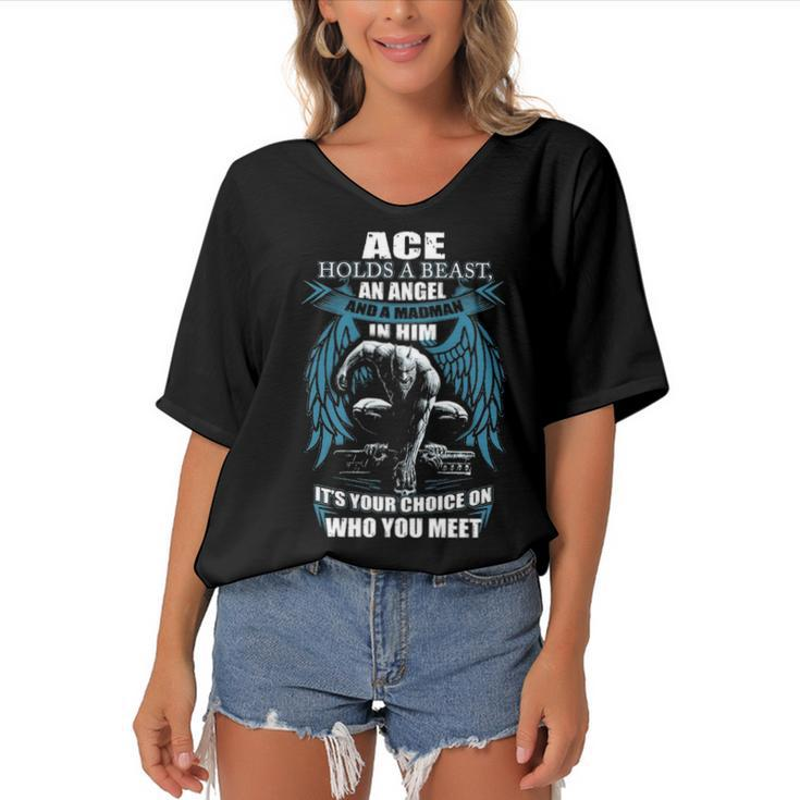 Ace Name Gift   Ace And A Mad Man In Him Women's Bat Sleeves V-Neck Blouse