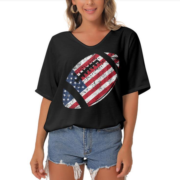 American Football 4Th July American Flag Patriotic Gift  Women's Bat Sleeves V-Neck Blouse