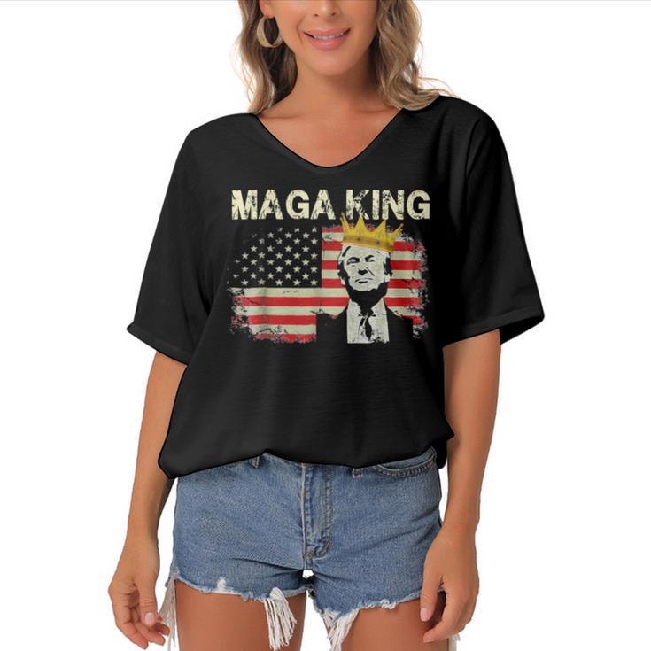 Anti Joe Biden Ultra Maga The Return Of The Great Maga King V2 Women's Bat Sleeves V-Neck Blouse