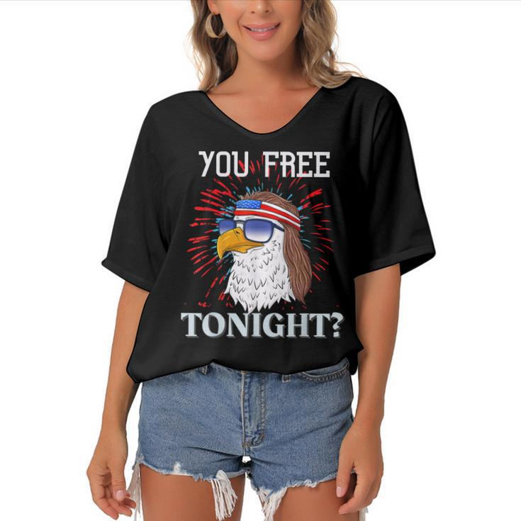 Are You Free Tonight 4Th Of July American Bald Eagle  Women's Bat Sleeves V-Neck Blouse