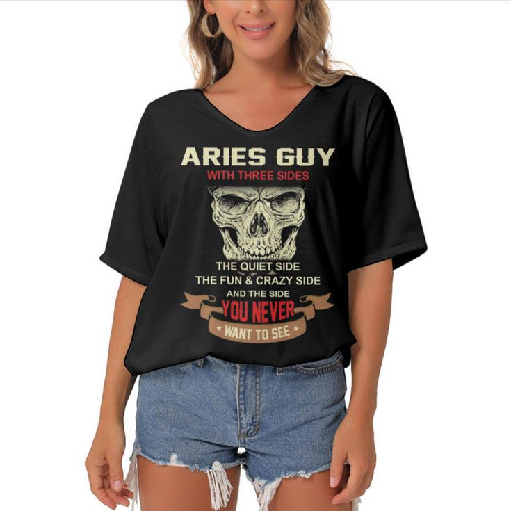 Aries Guy I Have 3 Sides   Aries Guy Birthday Women's Bat Sleeves V-Neck Blouse