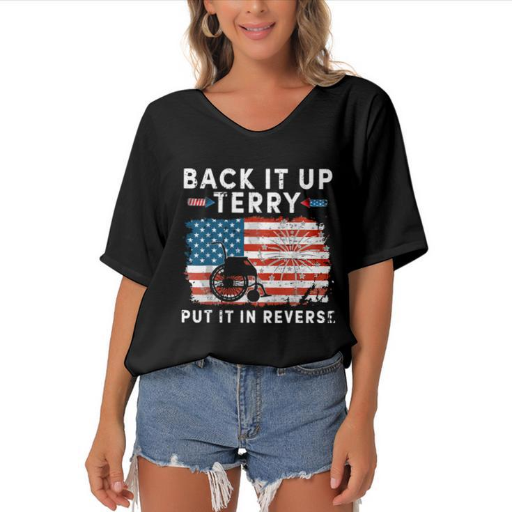 Back Up Terry Put It In Reverse Firework Funny 4Th Of July Independence Day  Women's Bat Sleeves V-Neck Blouse
