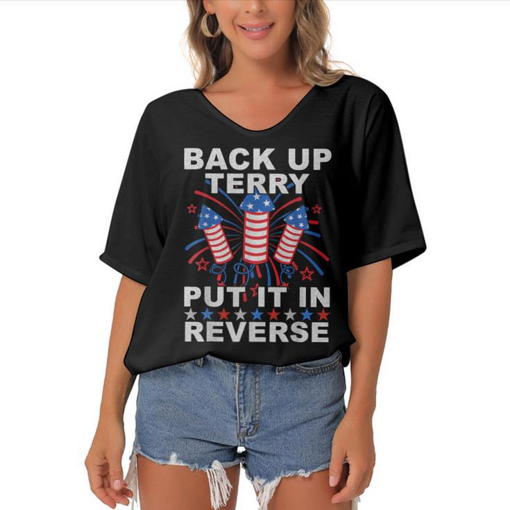 Back Up Terry Put It In Reverse Firework Funny 4Th Of July  Women's Bat Sleeves V-Neck Blouse