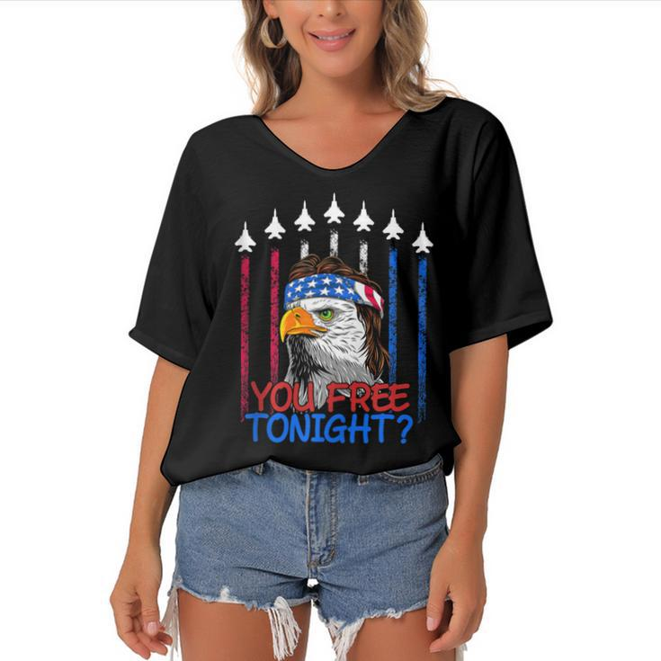 Bald Eagle You Free Tonight 4Th Of July Air Force Patriotic  Women's Bat Sleeves V-Neck Blouse