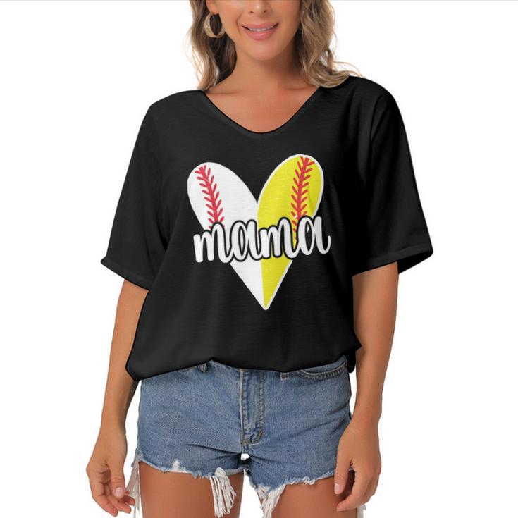 Baller Mama Proud Softball Baseball Player Ball Mom  Women's Bat Sleeves V-Neck Blouse