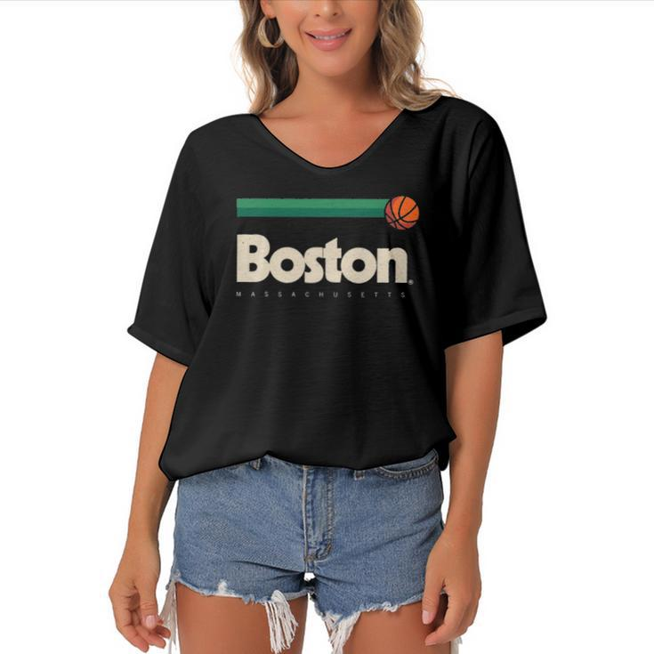 Boston Basketball B-Ball Massachusetts Green Retro Boston Women's Bat Sleeves V-Neck Blouse