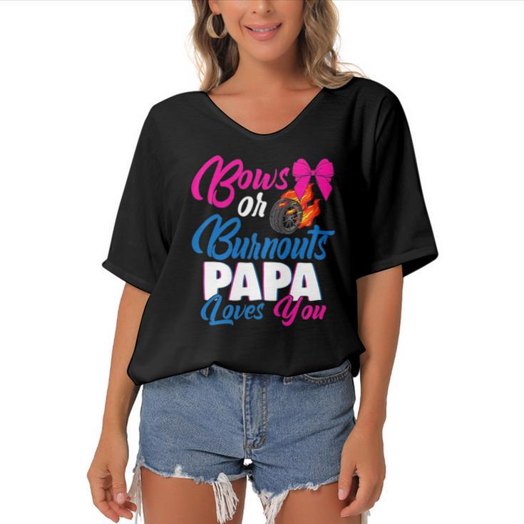 Bows Or Burnouts Papa Loves You Gender Reveal Party Idea Women's Bat Sleeves V-Neck Blouse