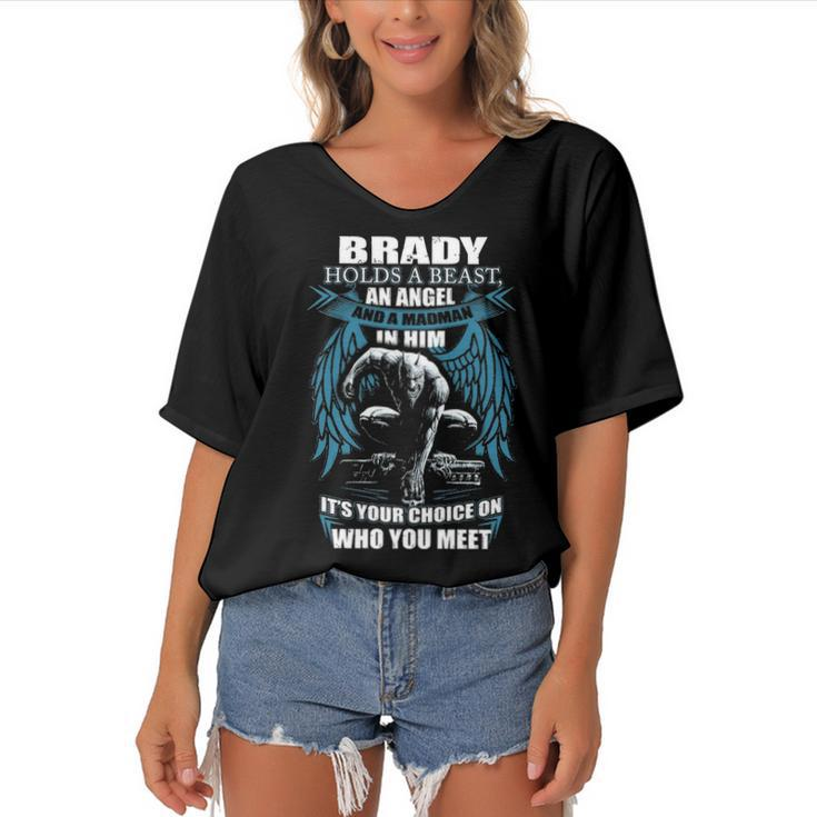 Brady Name Gift   Brady And A Mad Man In Him Women's Bat Sleeves V-Neck Blouse