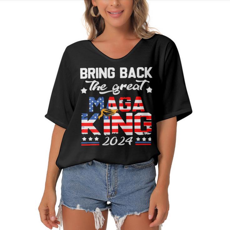 Bring Back The Great Maga King 2024 4Th Of July  Trump 2024T President Trump Tee Republican  Anti Biden Women's Bat Sleeves V-Neck Blouse