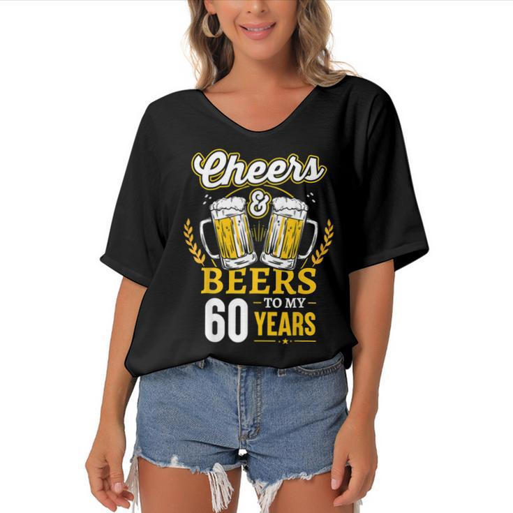 Cheers And Beers To My 60 Years 60Th Birthday Gifts  Women's Bat Sleeves V-Neck Blouse
