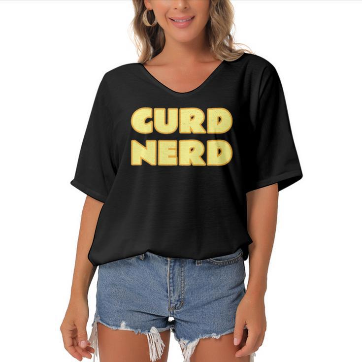 Cheese Lover - Curd Nerd Dairy Product Women's Bat Sleeves V-Neck Blouse
