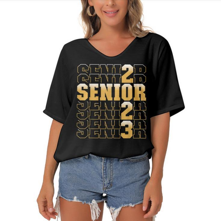 Class Of 2023 Senior 2023 Graduation Or First Day Of School  Women's Bat Sleeves V-Neck Blouse