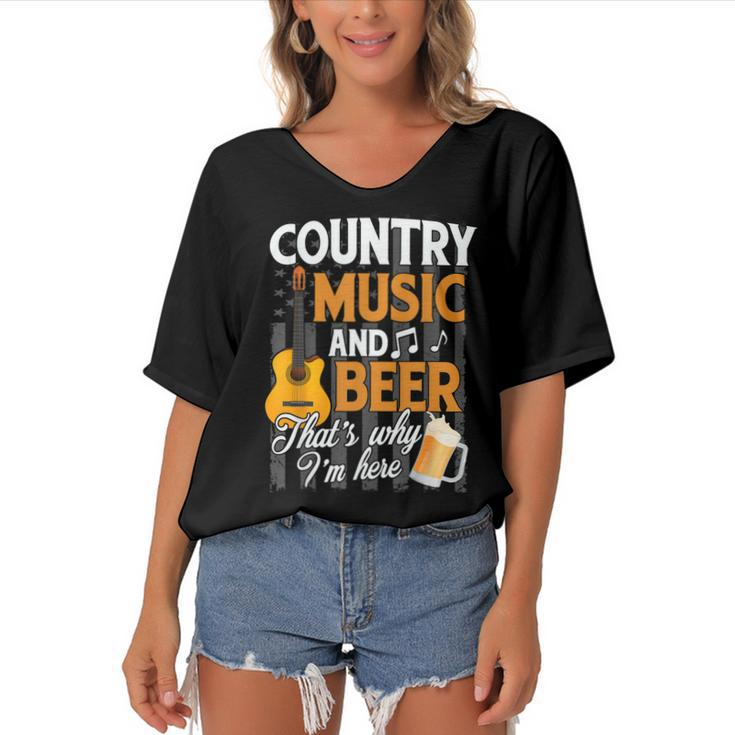 Country Music And Beer Thats Why Im Here Festivals Concert  Women's Bat Sleeves V-Neck Blouse