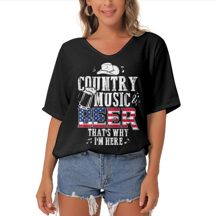 Country Music And Beer Thats Why Im Here T  Funny  Women's Bat Sleeves V-Neck Blouse