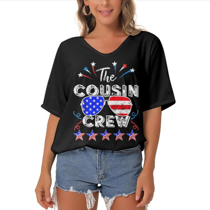 Cousin Crew 4Th Of July Patriotic American Family Matching  V2 Women's Bat Sleeves V-Neck Blouse