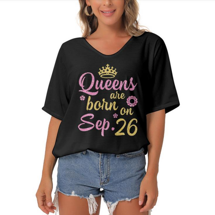 Crown Queens Are Born On September 26 Happy Birthday Women's Bat Sleeves V-Neck Blouse