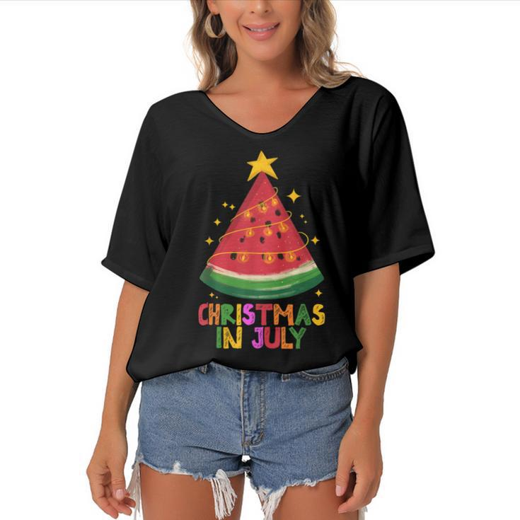 Cute Watermelon Christmas In July Kids Summer Vacation  Women's Bat Sleeves V-Neck Blouse