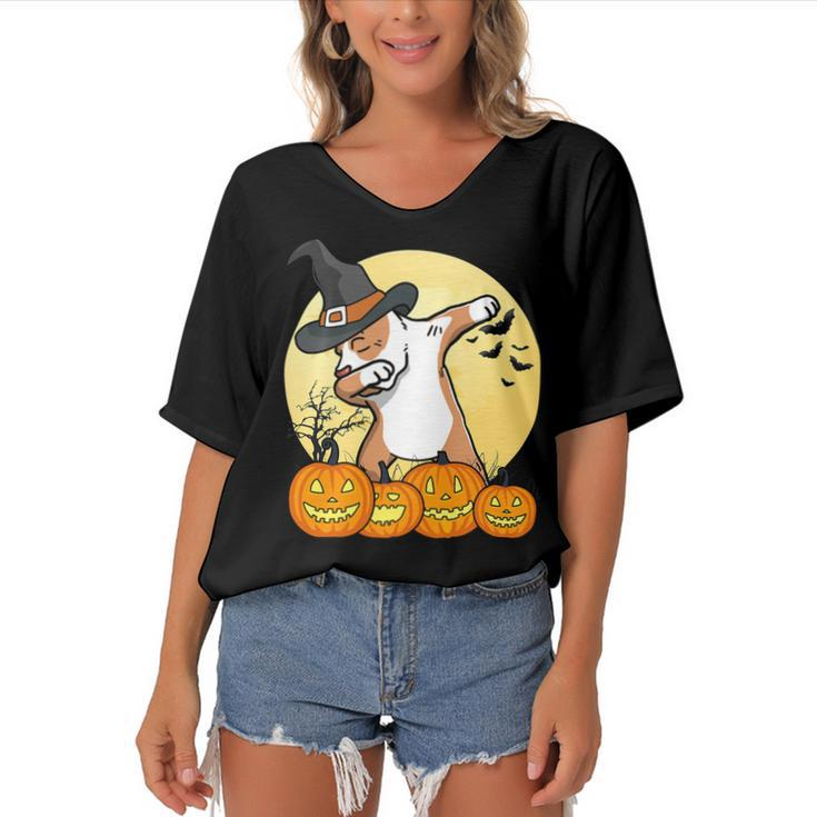 Dabbing Pit Bull Dab Dance Funny Dog Halloween Gift T-Shirt Women's Bat Sleeves V-Neck Blouse