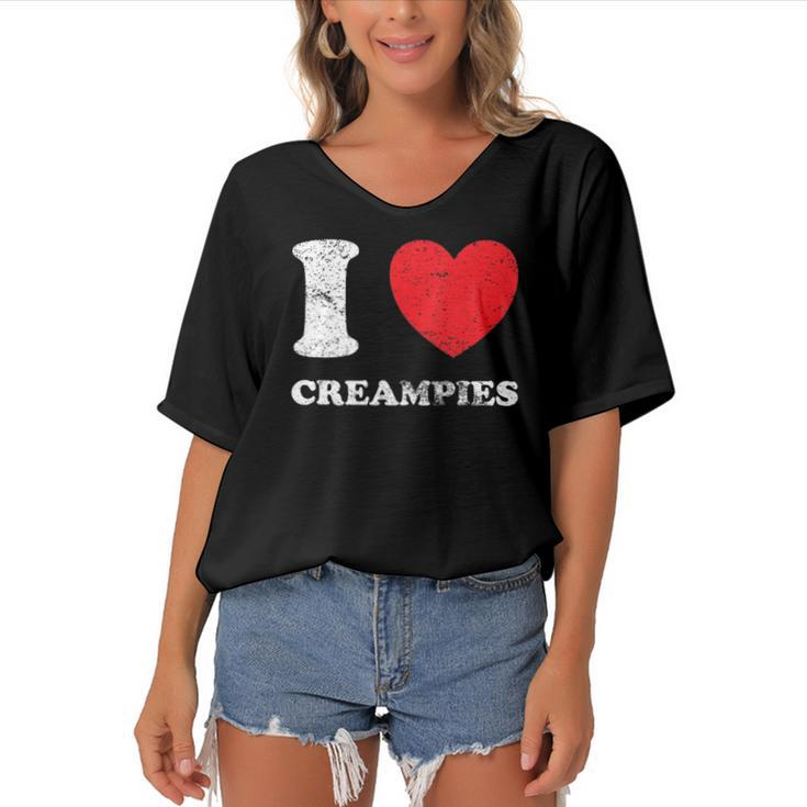Distressed Grunge Worn Out Style I Love Creampies Women's Bat Sleeves V-Neck Blouse