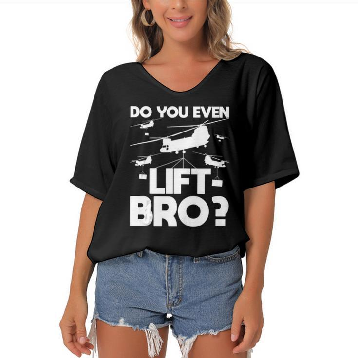 Do You Even Lift Bro Ch 47 Chinook Helicopter Pilot Women's Bat Sleeves V-Neck Blouse