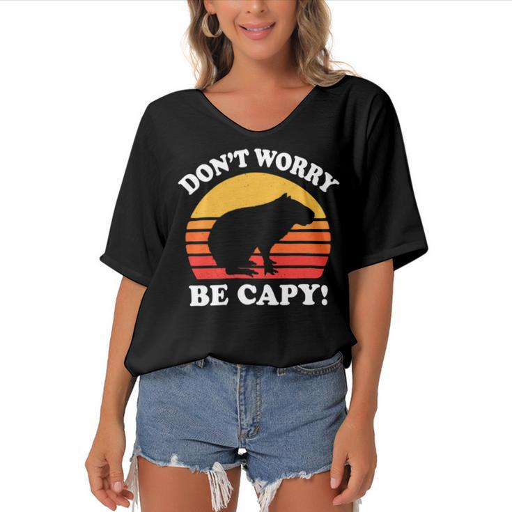 Dont Worry Be Capy Capybara 16Ya22 Women's Bat Sleeves V-Neck Blouse