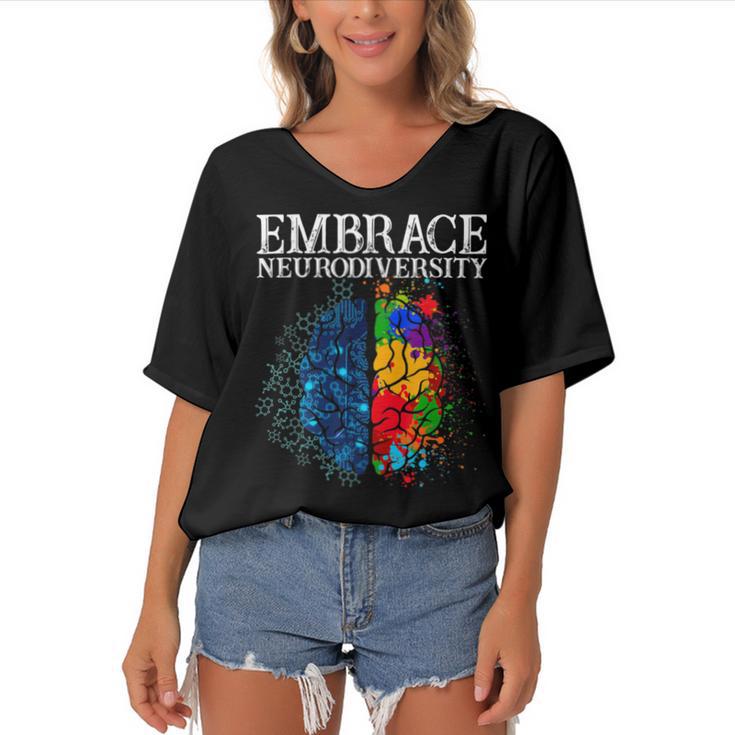 Embrace Neurodiversity Women's Bat Sleeves V-Neck Blouse