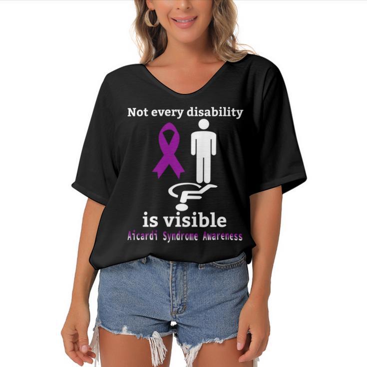 Every Disability Is Visible Aicardi Syndrome Awareness Purple Ribbon Aicardi Syndrome Support Aicardi Syndrome Awareness Women's Bat Sleeves V-Neck Blouse