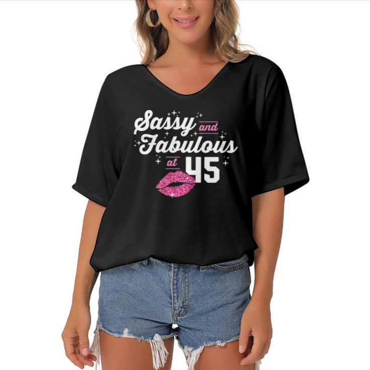 Fabulous At 45 Years Old Gifts 45Th Birthday Chapter 45 Gift Women's Bat Sleeves V-Neck Blouse