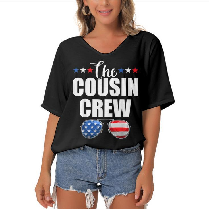 Family 4Th Of July  Matching Cousin Crew American Flag  Women's Bat Sleeves V-Neck Blouse
