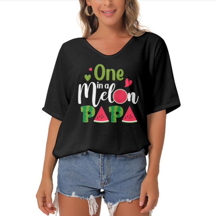 Family One In A Melon Papa Birthday Party Matching Family Women's Bat Sleeves V-Neck Blouse