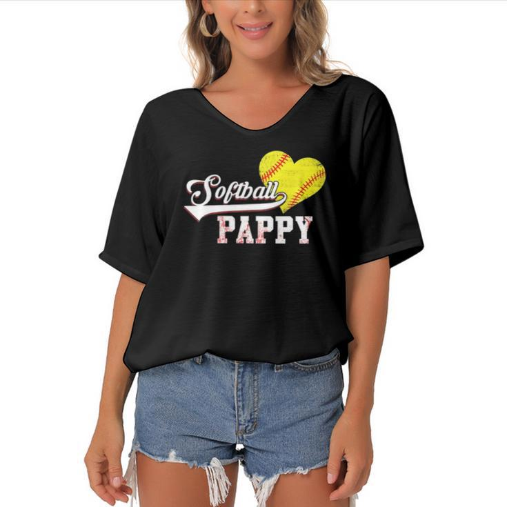 Family Softball Player Gifts Softball Pappy Women's Bat Sleeves V-Neck Blouse