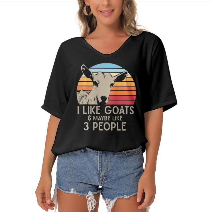 Farm Animal I Like Goats And Maybe Like 3 People Retro Goat Women's Bat Sleeves V-Neck Blouse