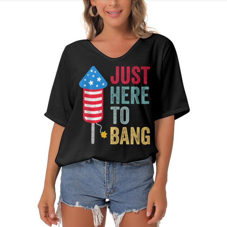 Fourth Of July 4Th Of July Funny Im Just Here To Bang  Women's Bat Sleeves V-Neck Blouse